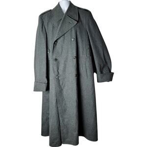 Vintage Swiss Army Military Wool Overcoat Gray Double Breasted Coat 54 Valais XL